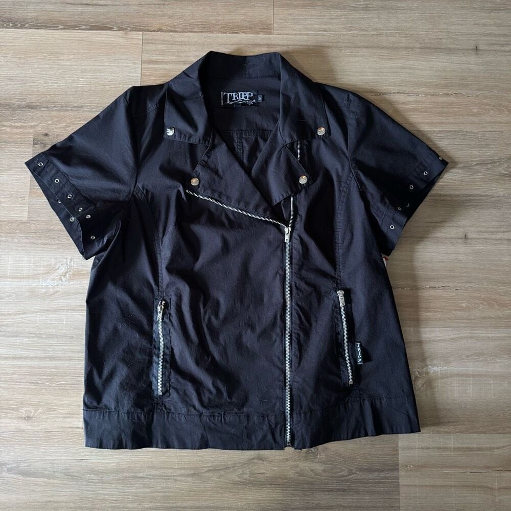 Tripp NYC Size 3X Short Sleeve Riders Jacket Black Rivet Side Zip Punk Goth NWT